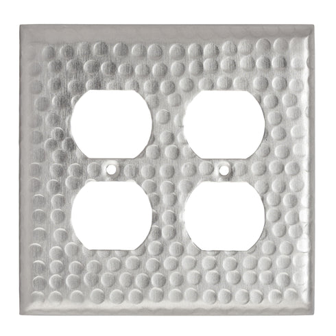 Hand Hammered Duplex Outlet Switch Wall Plate - Brushed Nickel Finish
